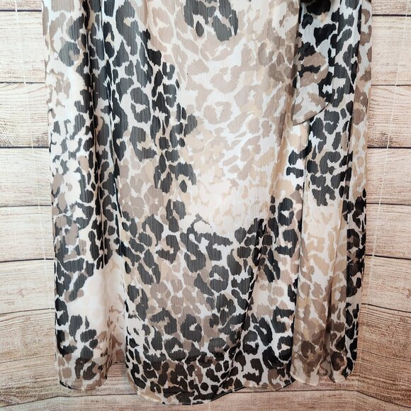 London Times Woman Cold Shoulder Midi Leopard Print Beige Brown Dress Size 1X - Picture 3 of 16